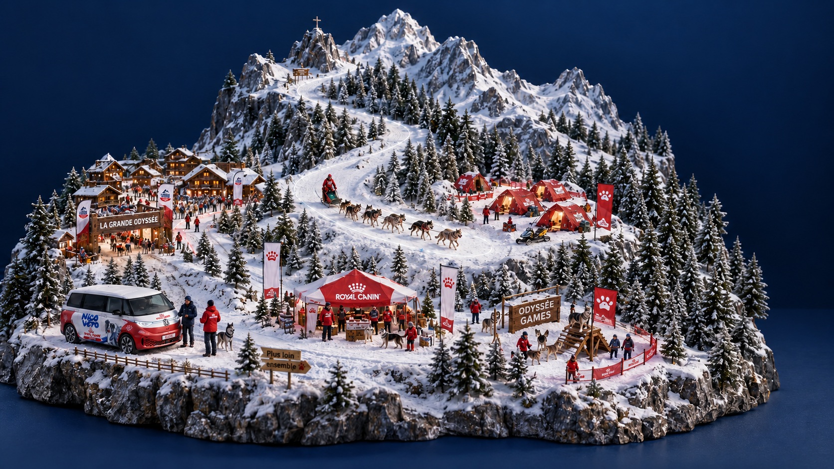 Diorama miniature de La Grande Odyssée et du camp Royal Canin